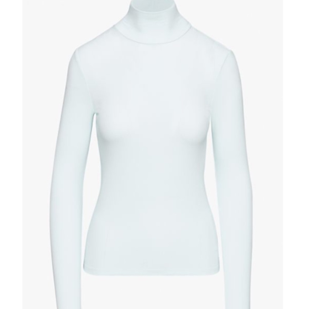 light blue turtleneck top